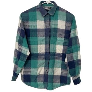 Krazy Kat Blue Purple And White Plaid Button Down With Embroidered Designs